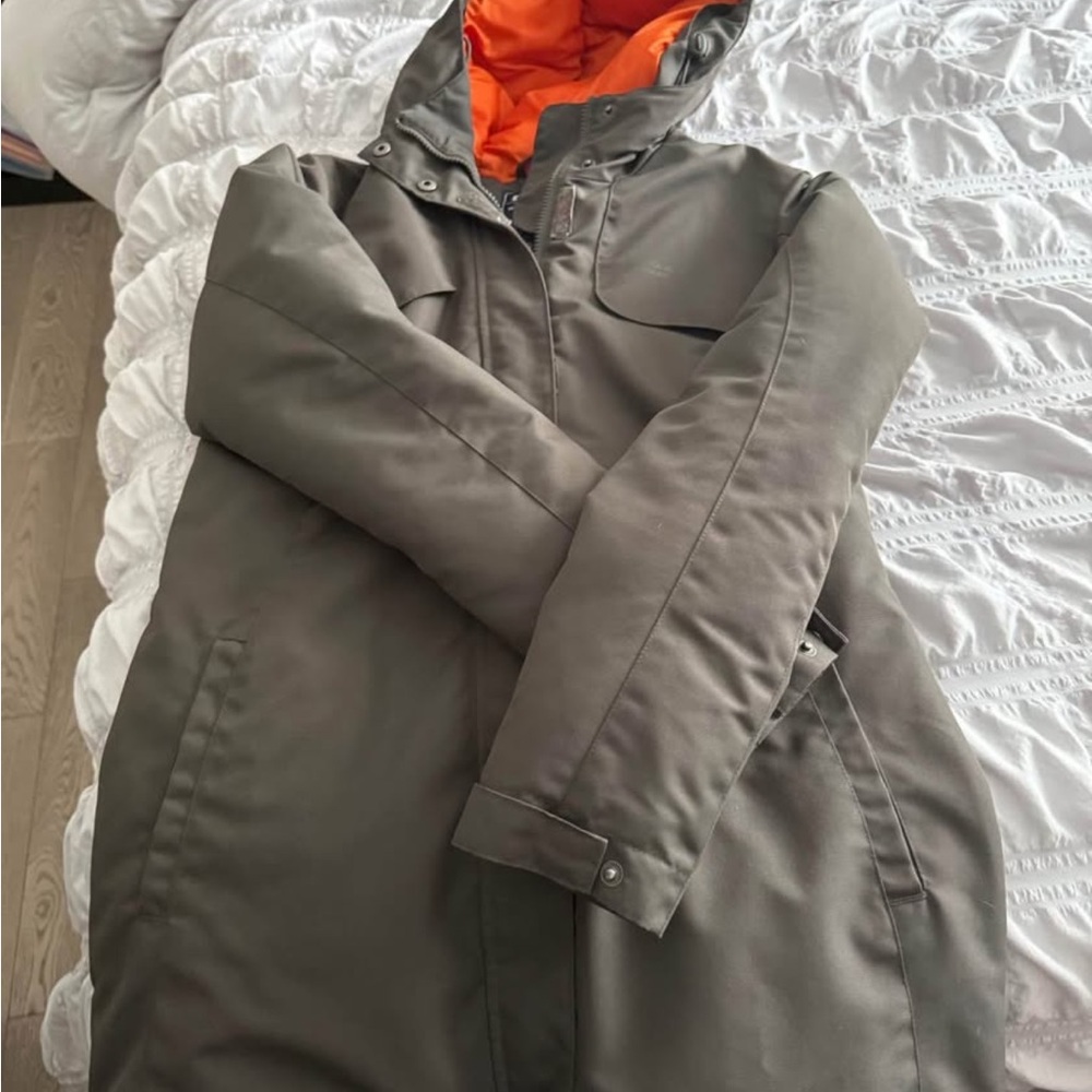 Olive Green Hooded Jacket with Orange Lining